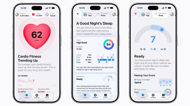 Apple Health app showing new health and longevity features