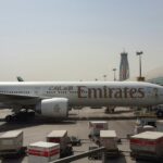 Emirates Boeing 777 at Dubai International Airport as the airline expands Starlink Wi-Fi across its fleet