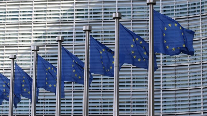 European Union flags outside the European Commission during debate over frontier AI safety