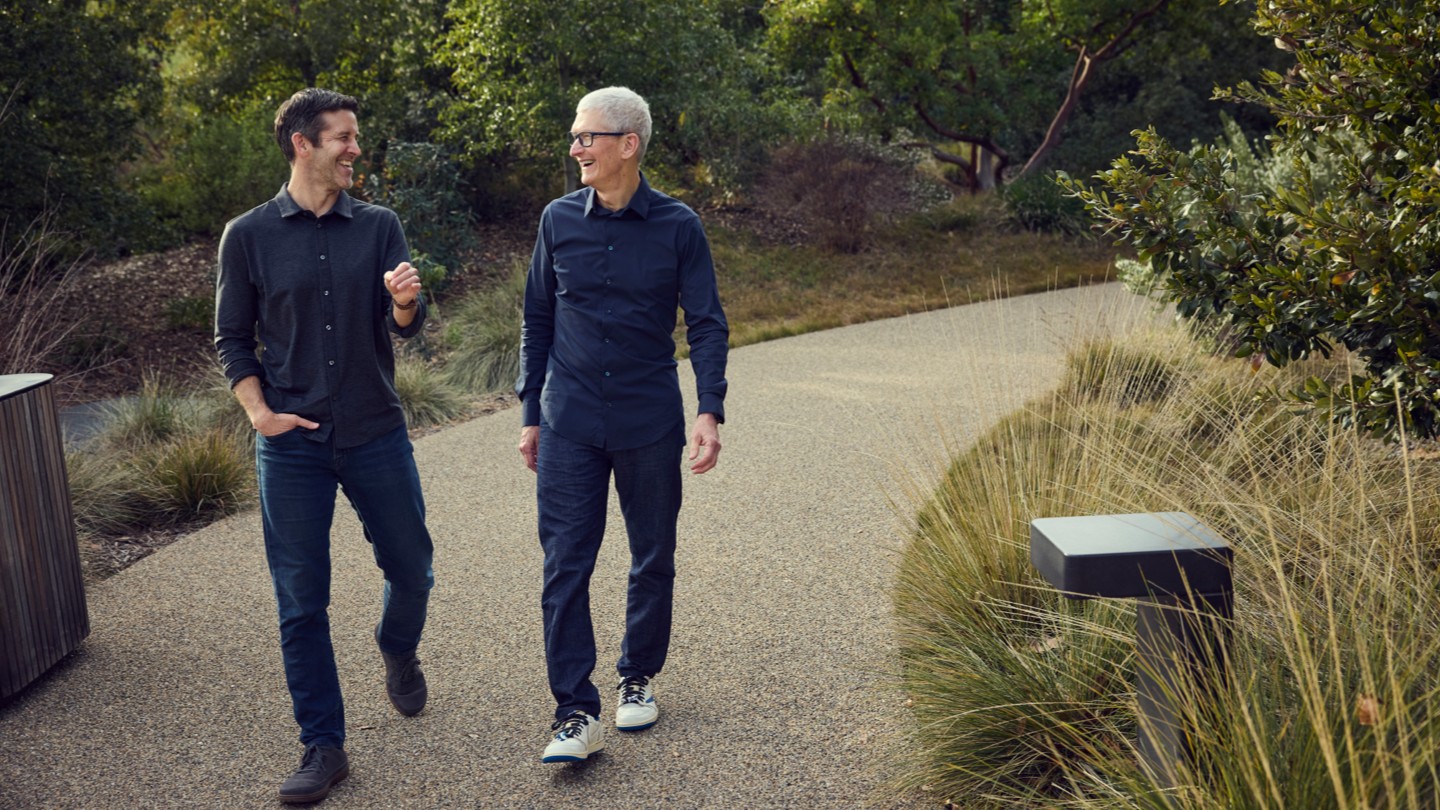 Apple CEO John Ternus with executive chairman Tim Cook at Apple Park