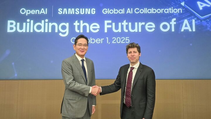 Samsung Electronics and OpenAI representatives at their AI infrastructure partnership event