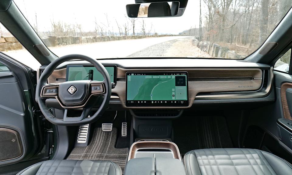 Rivian R1S infotainment display representing the RivianOS 2 software update