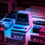 Retro computer and game setup illustrating AI-assisted retro game ports and preservation