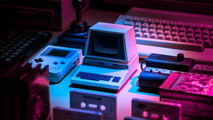 Retro computer and game setup illustrating AI-assisted retro game ports and preservation